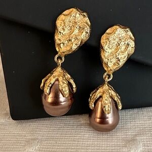 Erwin Pearl Gold and faux pearl dangle Drop clip on Earrings